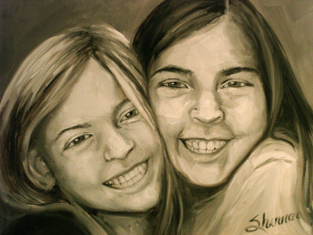 oil painting of young sisters by shannon christensen