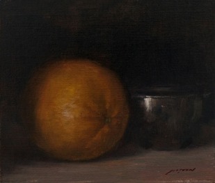 justin clayton's oil painting orange with bowl