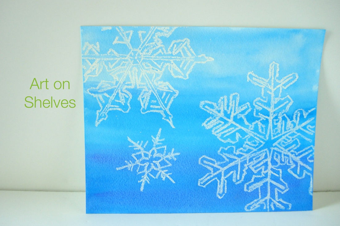 DIY Watercolor snowflake art on shelves • Shannon Christensen
