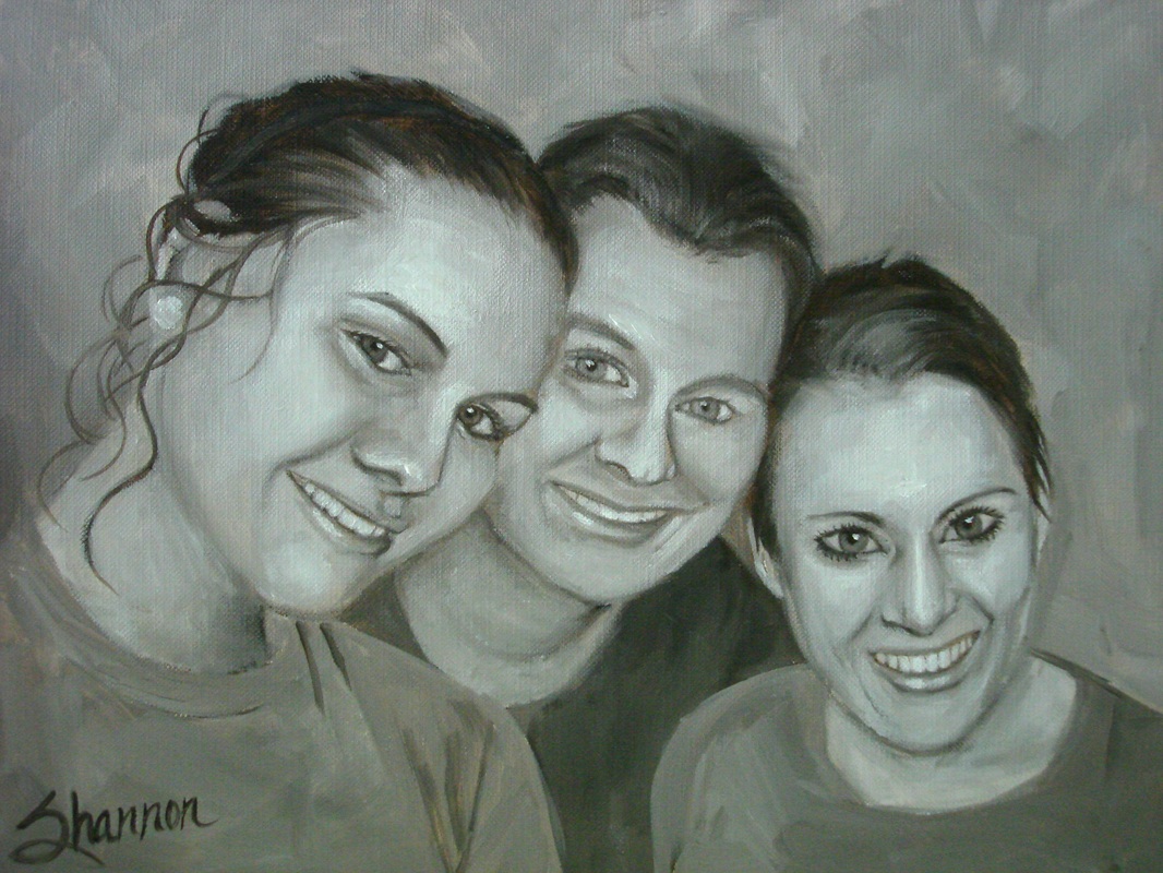 oil painting of mother and daughters by shannon christensen