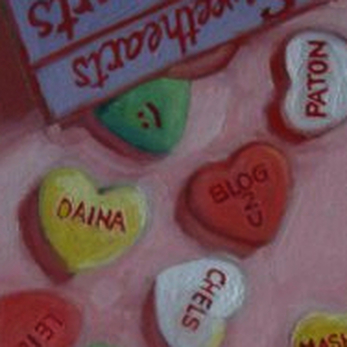 conversation hearts painting by shannon christensen