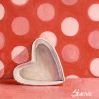 painting of heart dish with polka dots