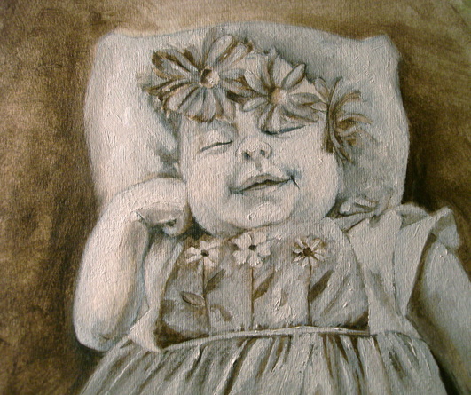 oil painting of baby with wreath by shannon christensen