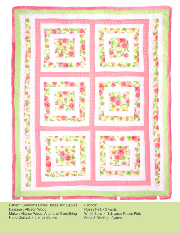 Pink Roses Quilt by Allyson Wood and hand quilted by Florence Bunker using #cottagejoy fabric by Shannon Christensen